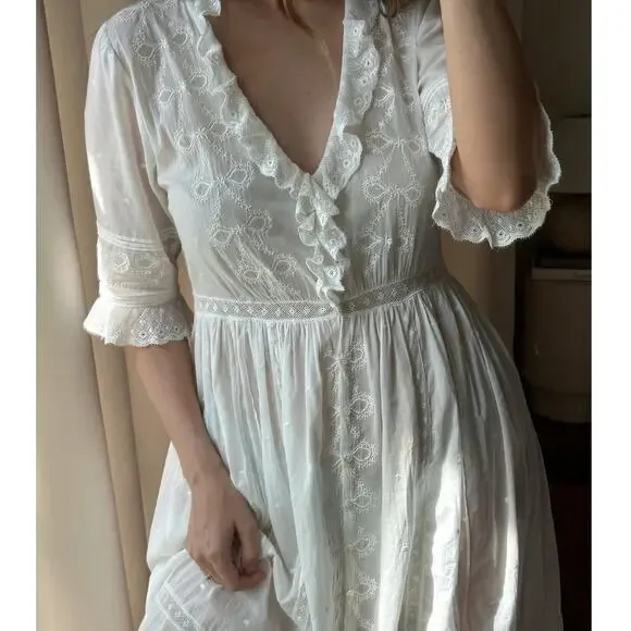 DOEN Rosabella Embroidered Midi Dress bow lace salt white size XS - Picture 16 of 16